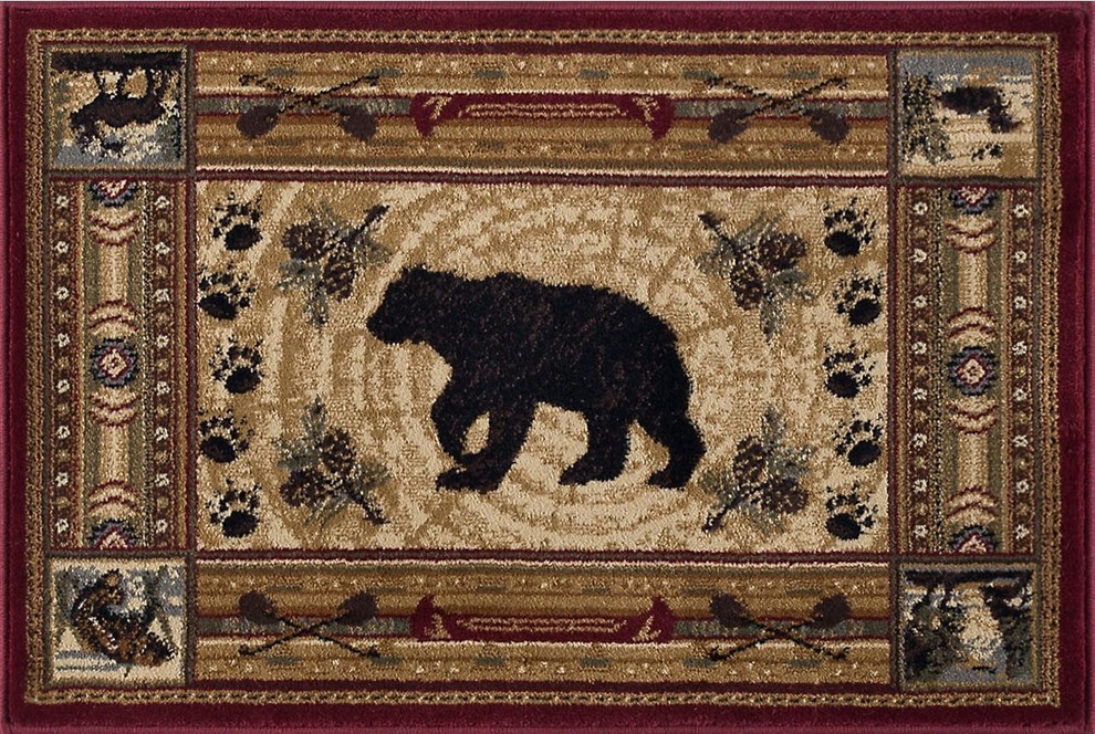 Black Bear Novelty Pattern Lodge Area Rug Rustic Area Rugs by