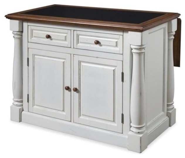 Pemberly Row Farmhouse Wood Kitchen Island with Granite Top in Antique