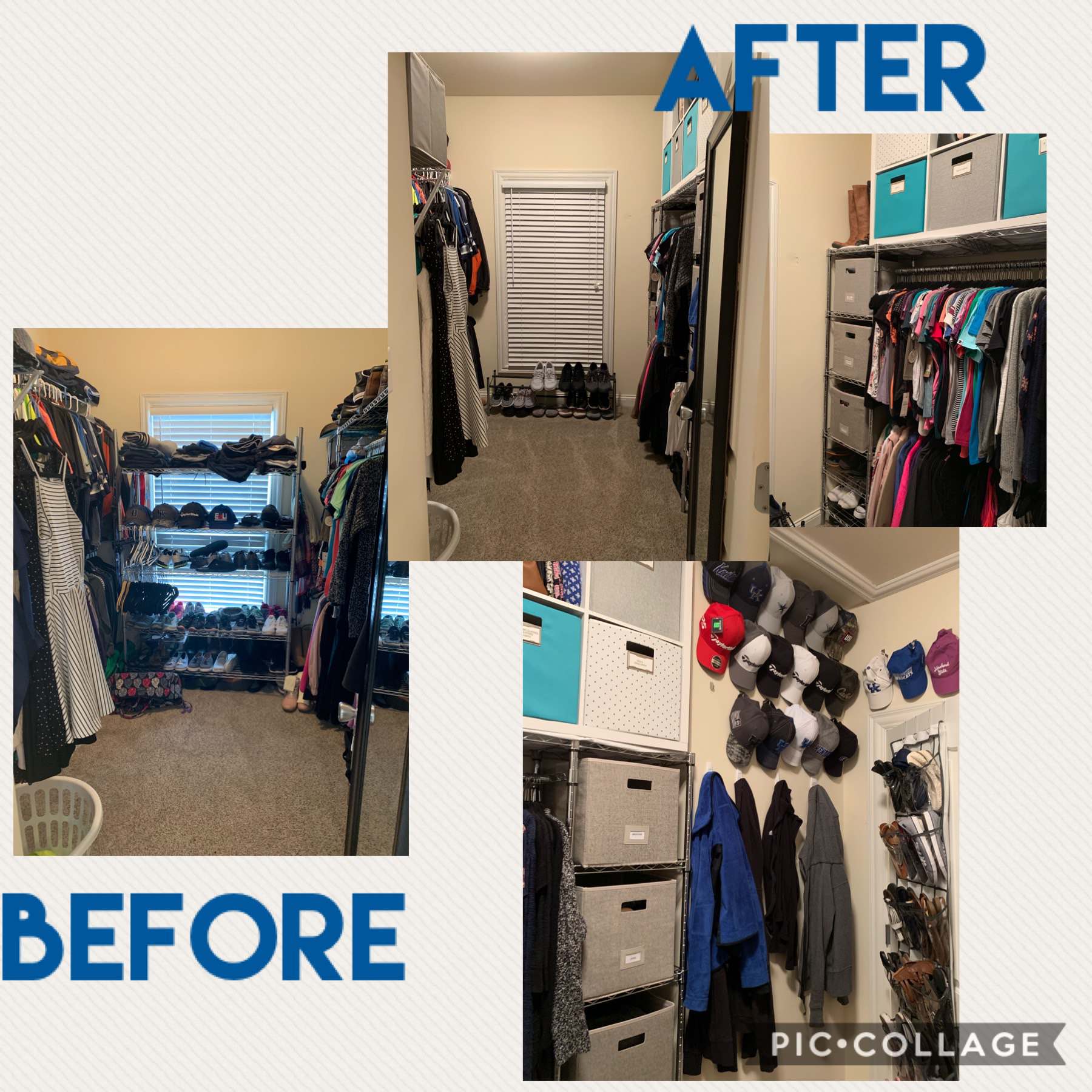 Closet organized before and after