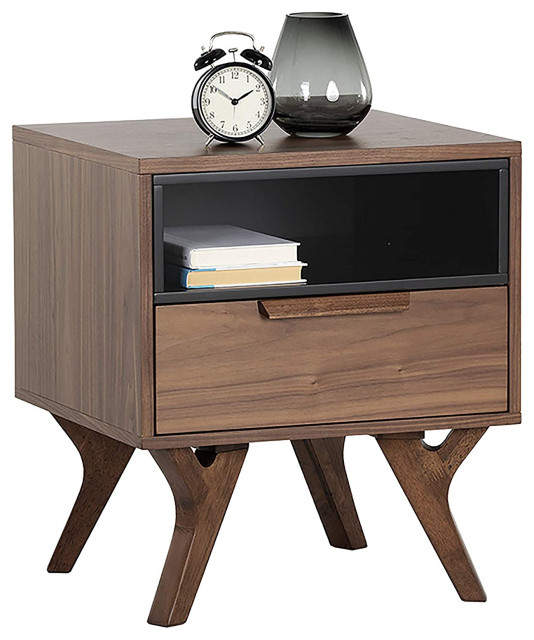 Modern Nightstand Unique Shaped Legs With Drawer And Open Compartment Transitional Nightstands And Bedside Tables By Decor Love