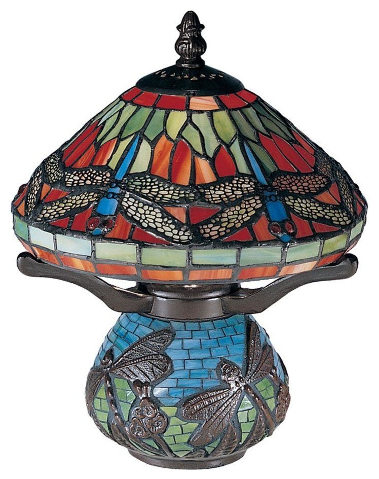 Dale Tiffany Lamps 10.25 in. Red Dragonfly Antique Bronze Accent Lamp 8774