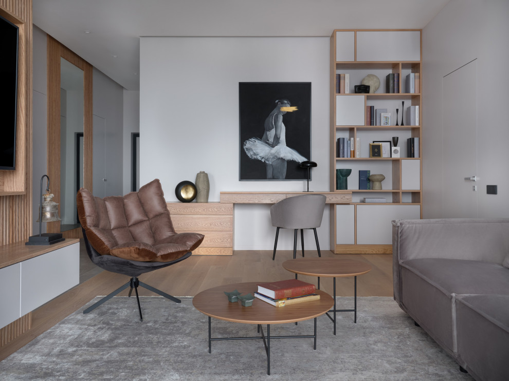 Монохром с деревянными акцентами в двухкомнатной квартире 60 м2