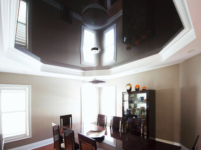 Chocolate High Gloss Stretch Ceiling Midcentury Dining Room