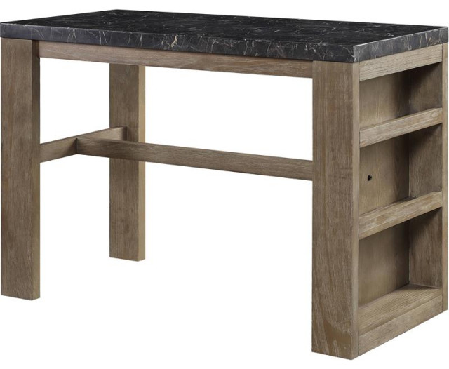 ACME Charnell Marble Top Counter Heigh Table with Storage Base in Black and Oak