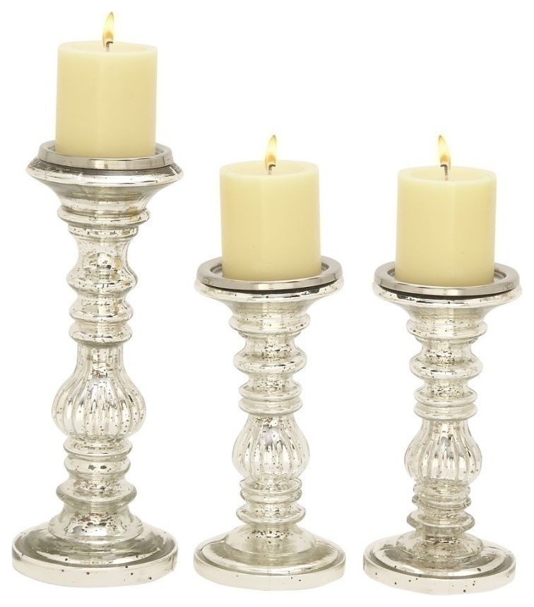 Traditional Silver Metal Candle Holder Set 24641