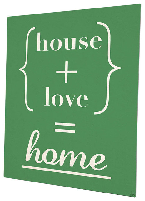 House + Love = Home on Green Saying Quote Wall Art Print - Contemporary
