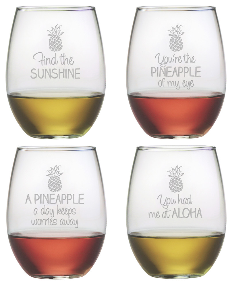 Pineapple Talk 4-Piece Stemless Wine Glass Set