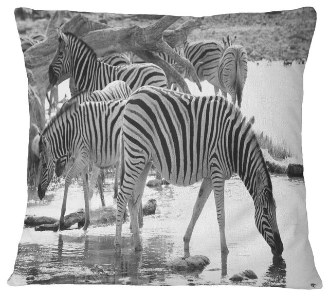 Herd Of Zebra Black And White African Throw Pillow Contemporary Black And White African Throw Pillow