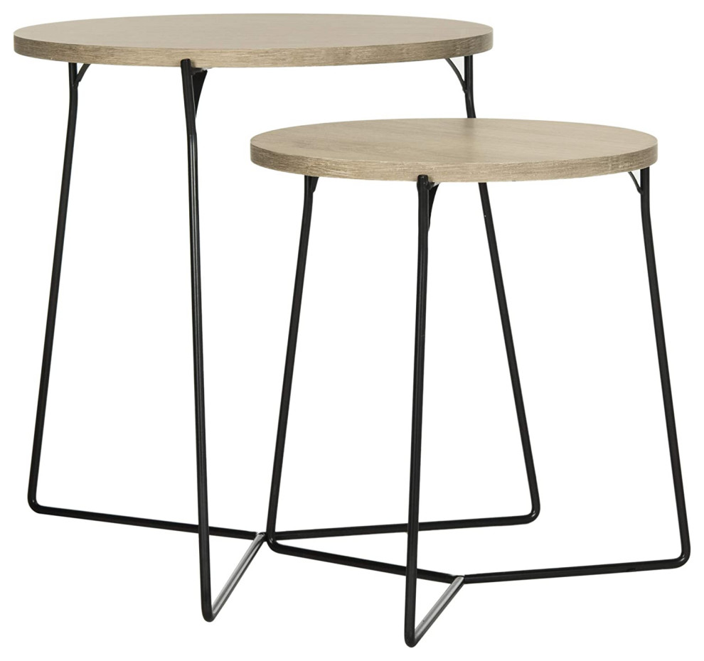 Contemporary End Table, Black Metal Legs With Round Stacking Tabletop