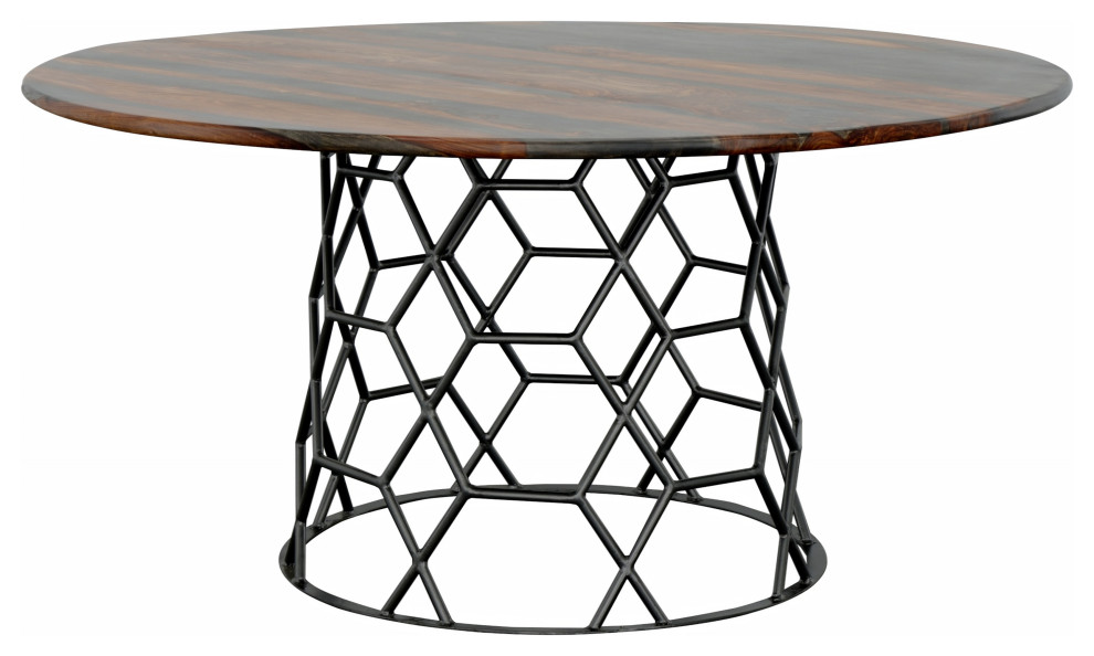 Bella Industrial Style Solid Sheesham & Iron Round Dining Table 2
