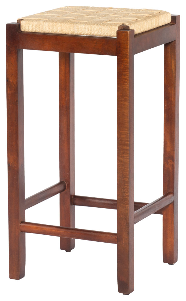 Benzara UPT-262413 32" Mango Wood Barstool With Rope Weaved Seat, Brown