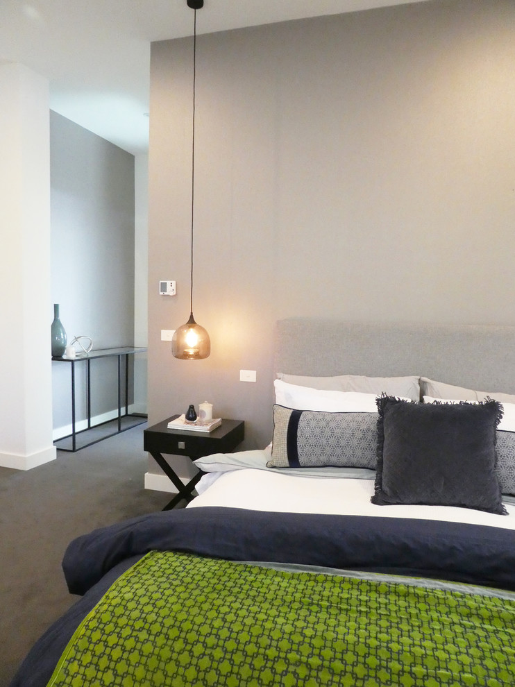 Design ideas for a large modern bedroom in Melbourne.