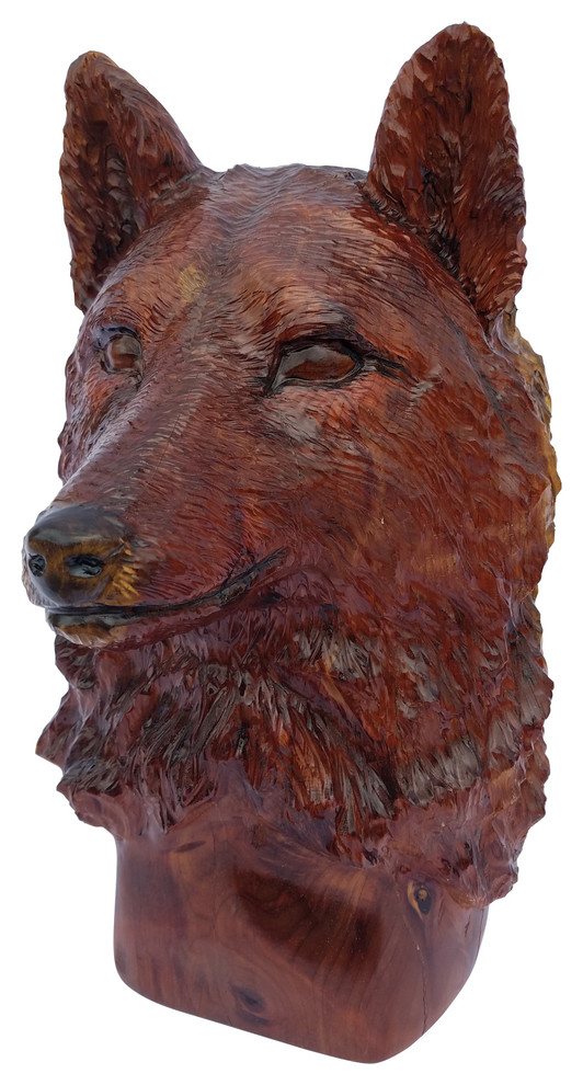 Wolf Bust Wooden Sculpture Rustic Decorative Objects And Figurines