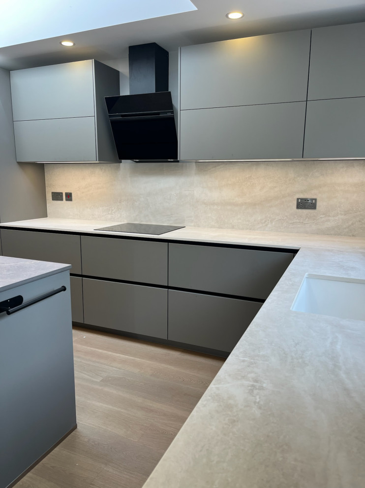 Easy Touch Taupe Modern Handleless Kitchen fitted in Solihull