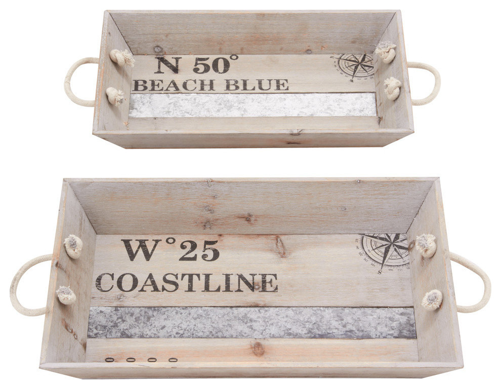 Coastal White Wood Tray 92366