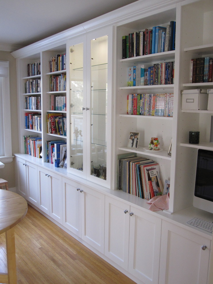 White Bookcases With Built In Desk Traditional Kitchen