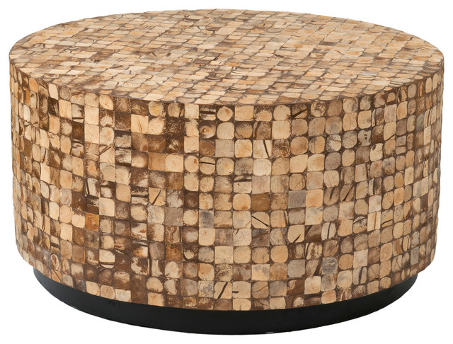 East At Main S Brown Coconut Shell Inlay Round Coffee Table East At Main S Brown Coconut Shell Inlay Round Coffee Table