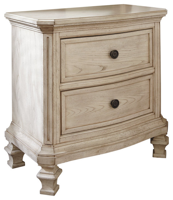 Demarlos 2 Drawer Night Stand, Parchment White Farmhouse