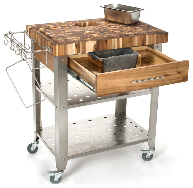 Chris and Chris Acacia Wood 30 x 20 Inch Butcher Block Kitchen Cart Transitional Kitchen