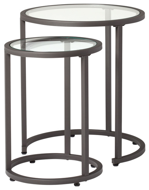 Camber Modern Glass Round Nesting Tables 20 Pewter Transitional Camber Modern Glass Round Nesting Tables 20 Pewter