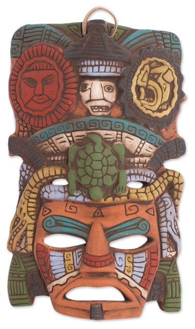 Sun and Moon Tortoise Ceramic Mask, Mexico