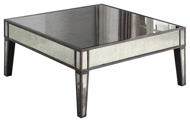 Antique Mirror Square Coffee Table, Black Mirrored Coffee Table