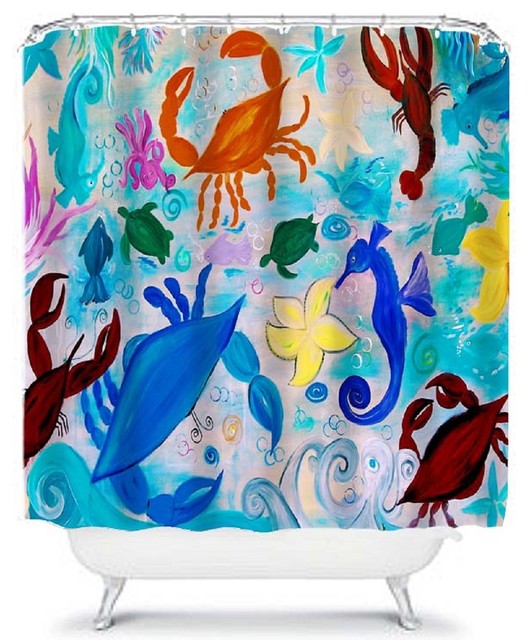 Sea Life Coastal Beach House Shower Curtain Beach Style Shower