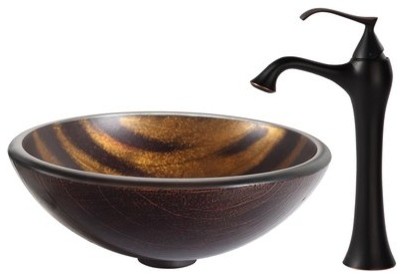 Bastet Glass Vessel Sink with Ventus Faucet in Oil Rubbed Bronze