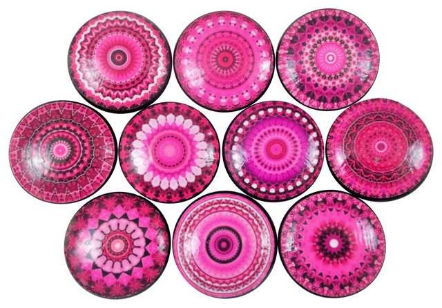 Hot Pink Mandala Cabinet Knobs 10 Piece Set Contemporary