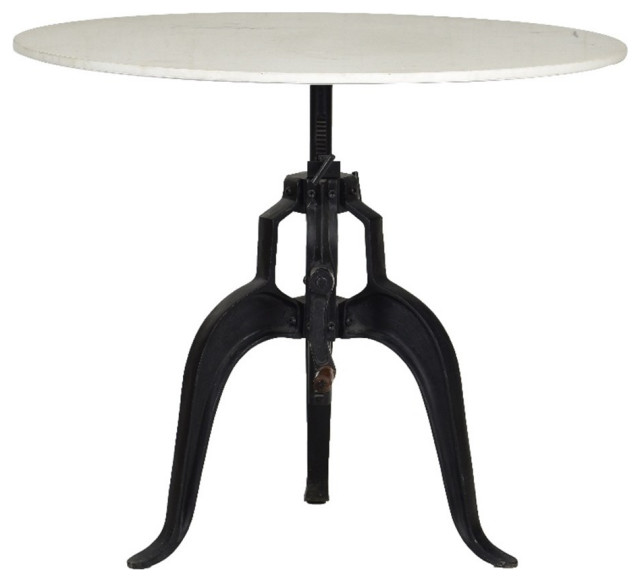 Calico Round White Marble Top Height Adjustable Crank End Table 19"X19