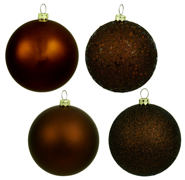 6 Chocolate Brown Shatterproof 4 Finish Christmas Ball Ornaments 6 Chocolate Brown Shatterproof 4 Finish Christmas Ball Ornaments