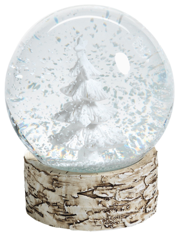 13 cm White WeRChristmas Deer and Birch Trees with Birch Base Snow Globe Christmas Decoration