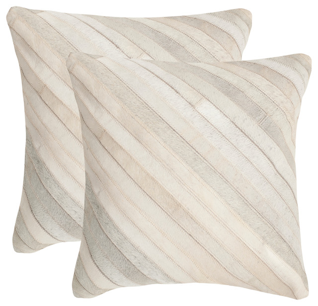 Cherilyn Cowhides Pillow (Set of 2), White, 22" X 22"