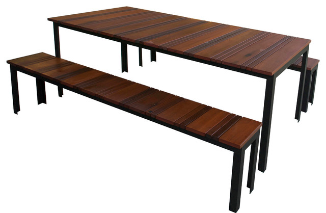 Sol Outdoor Dining Set Table With Two, Wooden Bench Outdoor Dining Table