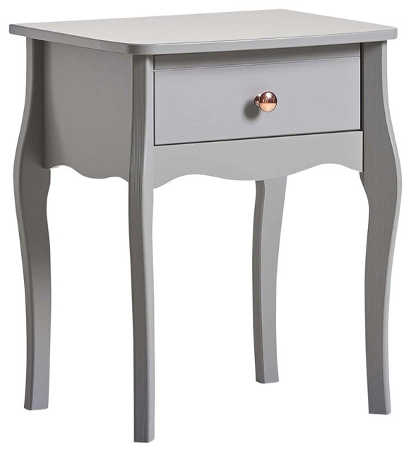 Bedside Table, Grey Finished Wood With Curved Legs, Gold ...