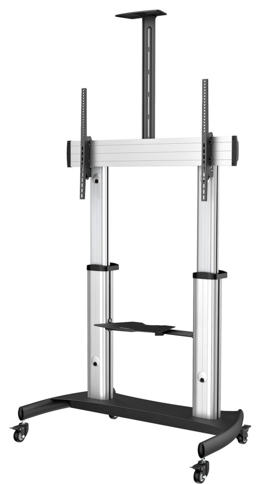 Movable TV Stand, Rolling Design With Aluminum Frame, Adjustable Height