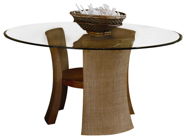 American Drew Grove Point Round Glass Top Pedestal Table In Soft Khaki