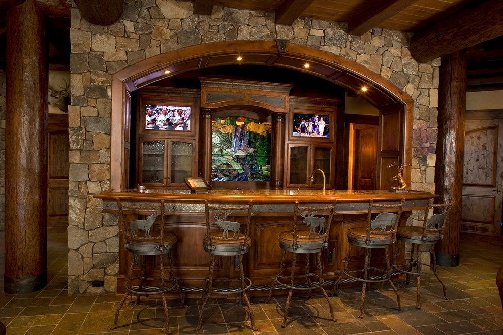 Photo of a mid-sized country home bar in Seattle.