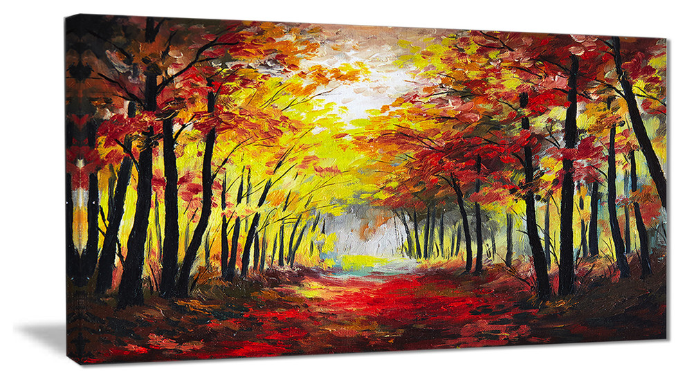 "Walk Through Autumn Forest" Landscape Canvas Artwork, 32"x16"