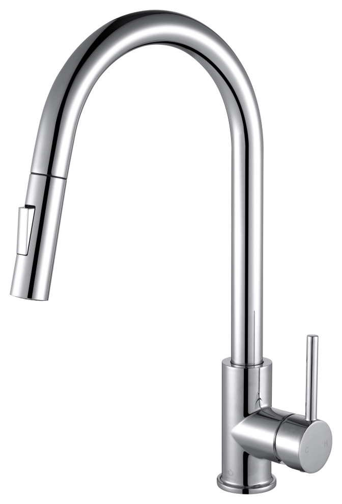 Olivi Brass Kitchen Faucet, Pull Out Sprayer, Chrome Finish
