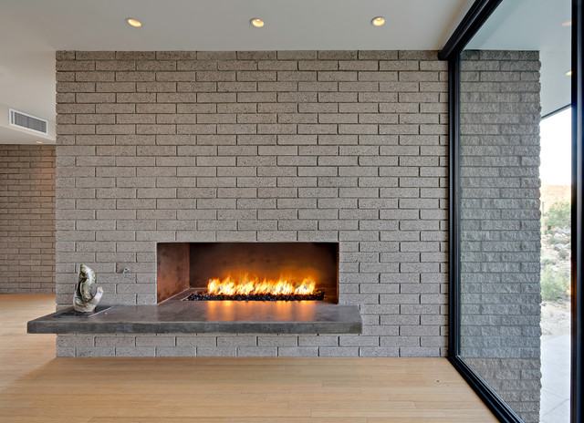 bamboo flooring. cantilevered concrete hearth