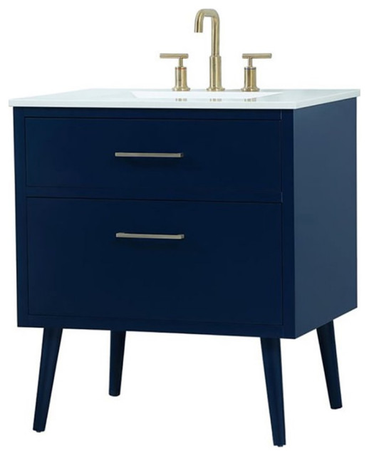 Elegant Decor Boise 30" Solid Wood and MDF Bathroom Vanity in Blue