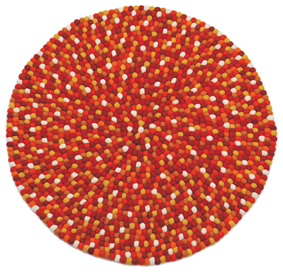 Lilipinso "Karma Spicy" Red Felted Wool Ball Rug, 90 cm