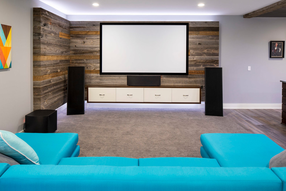 Inspiration for a transitional home theatre in Minneapolis.