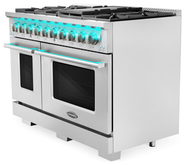 Multifunction Gas Ranges Cosmo 48 in. 5.5 cu. ft. Double Oven Gas Range with 8 Burners in ...