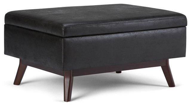 Simpli Home Owen Faux Leather Storage, Faux Leather Ottoman Coffee Table With Storage