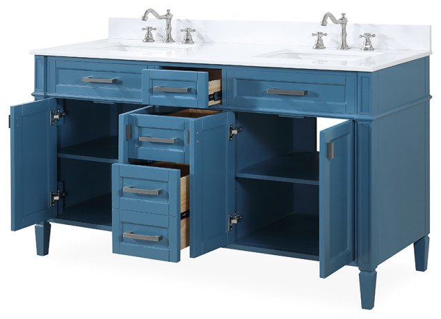60" Durand Double Sink Teal Blue Bath Vanity - Contemporary - Bathroom ...