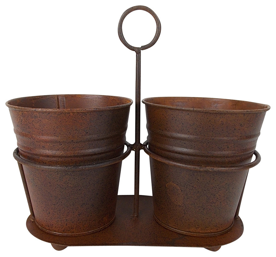 Rustic Tin Bucket, Set of 2 Industrial Indoor Pots And Planters