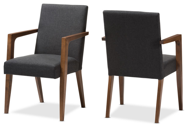 Andrea Mid Century Modern Dark Gray Upholstered Wooden Armchair Dark Gray Upholstered Wooden Armchair