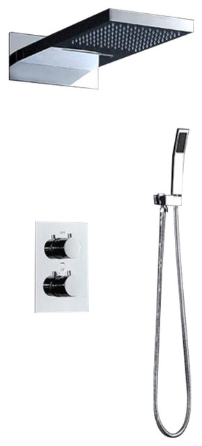 Modern Square Chrome-Plated Shower Head With Mixer Taps and Hand Shower